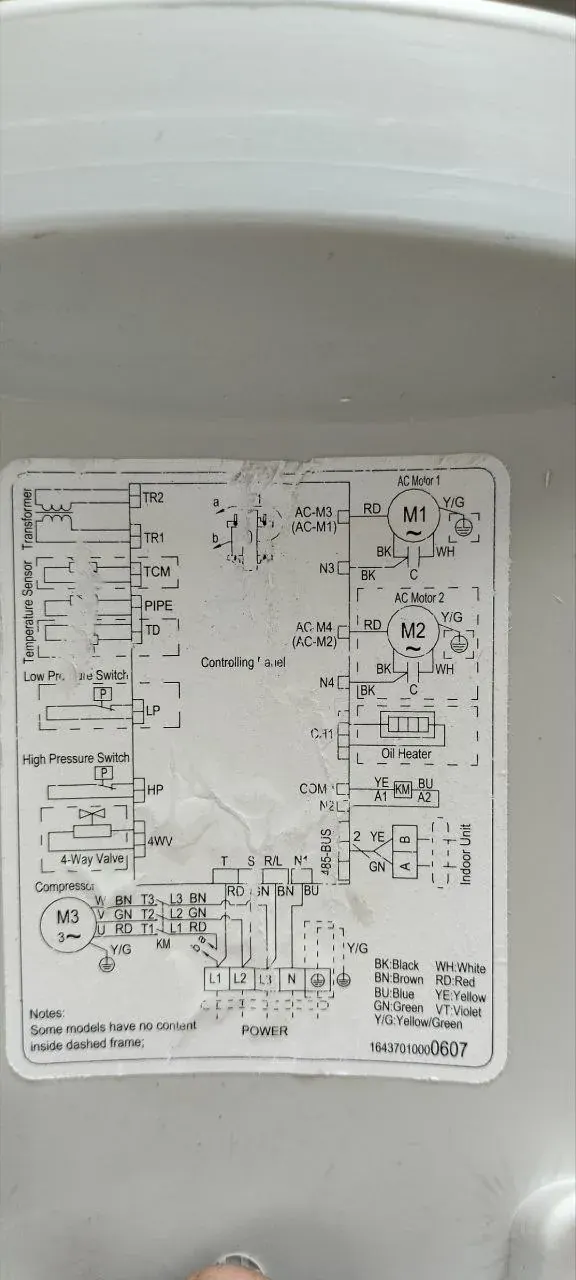 Photo of an AC wiring or service reference diagram used for service records and checklist review Photo of an AC wiring or service reference diagram used for service records and checklist review